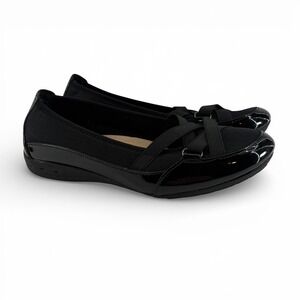 Earth Spirit Womens Black Mesh Patent Trim Slip On Ballet Flats Shoes Size 10